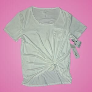 Ladies Small White 2 Way Tied or Untied Tshirt Pocket Top